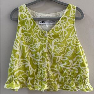 Zara Lime Green and White Floral Button-Front Tank - wish it came in my size